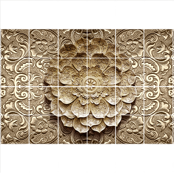 تایل سقفی طرح اسلیمی خاکی کد 3D1268-24 سایز 60x60 سانتی متر مجموعه 24 عددی