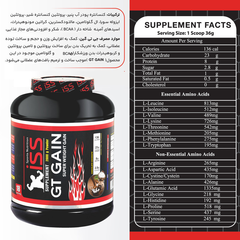 پودر گینر با طعم شکلات نارگیل آی اس اس – 2000 گرم