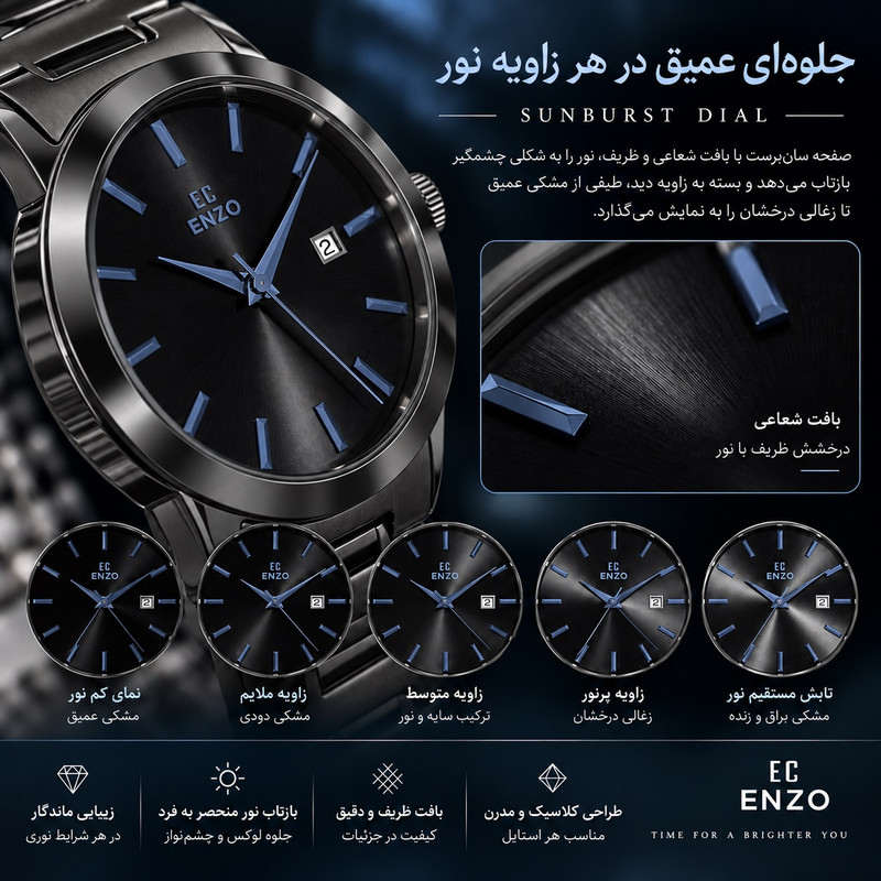 ساعت مچی عقربه‌ای کلاسیک مردانه انزو سوئیس مدل موتور ژاپن تقویم دار کد EC-618DVG