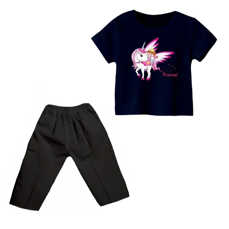 ست تی شرت و شلوارک دخترانه مدل یونیکورن کد ۴۸