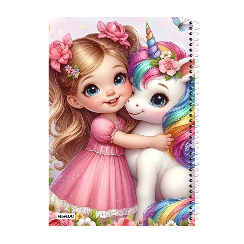 دفتر مشق 50 برگ آلبالو طرح اسب تک شاخ کد 2011