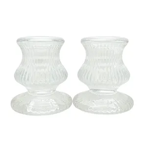 ست 2 تکه جاشمعی شیشه ای مدل قلمی کلاسیک کد KP-2156 