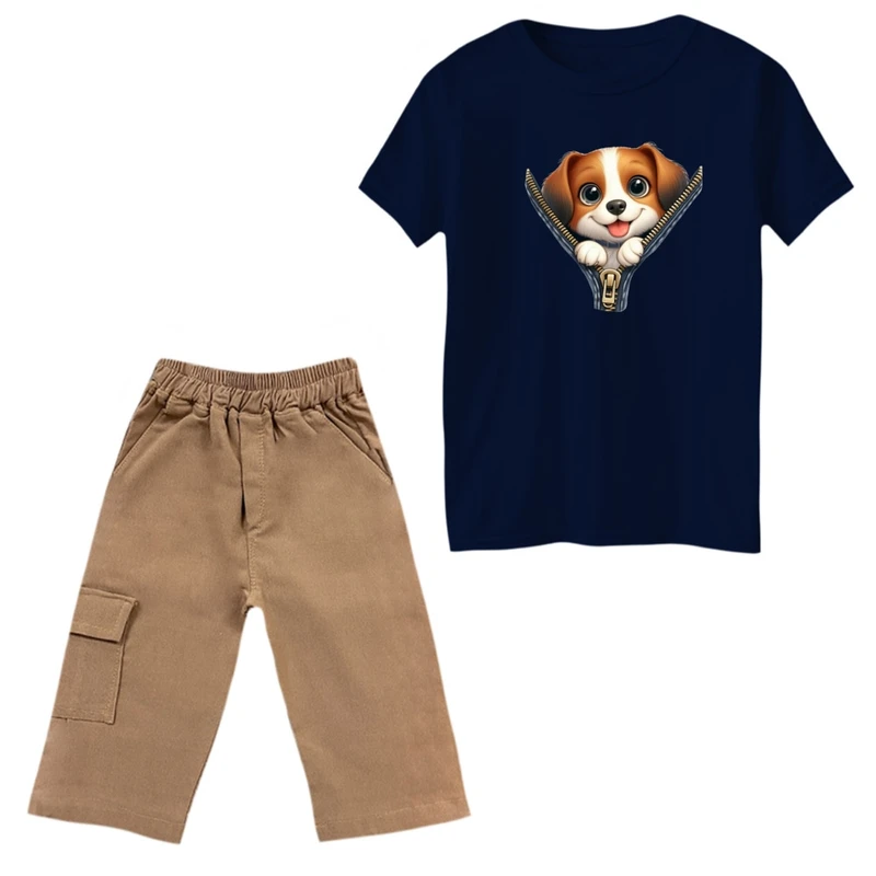 ست تی‌شرت و شلوارک پسرانه مدل سگ جیبی