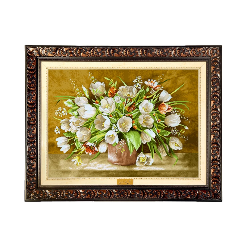 تابلو فرش ماشینی نقش نگار رضوی طرح گل کد 2333D