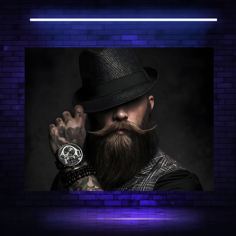 تابلو بوم مخمل بلک لایت طرح آرایشگاه مردانه مدل دیپ کد GR1454