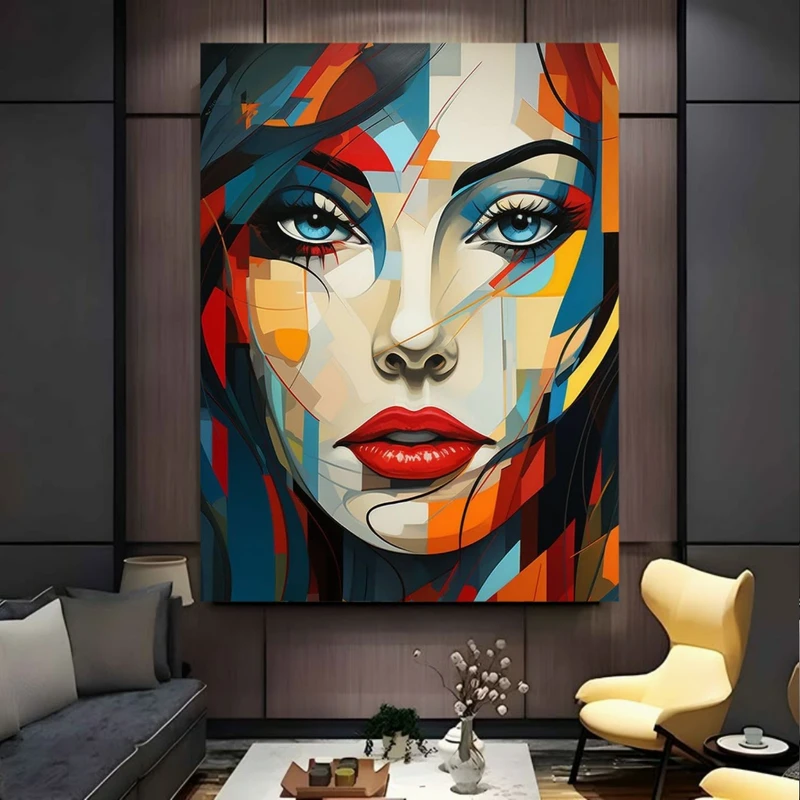 تابلو بوم طرح مخمل هنر کوبیسم مدل پرتره زیبا کد BK24424
