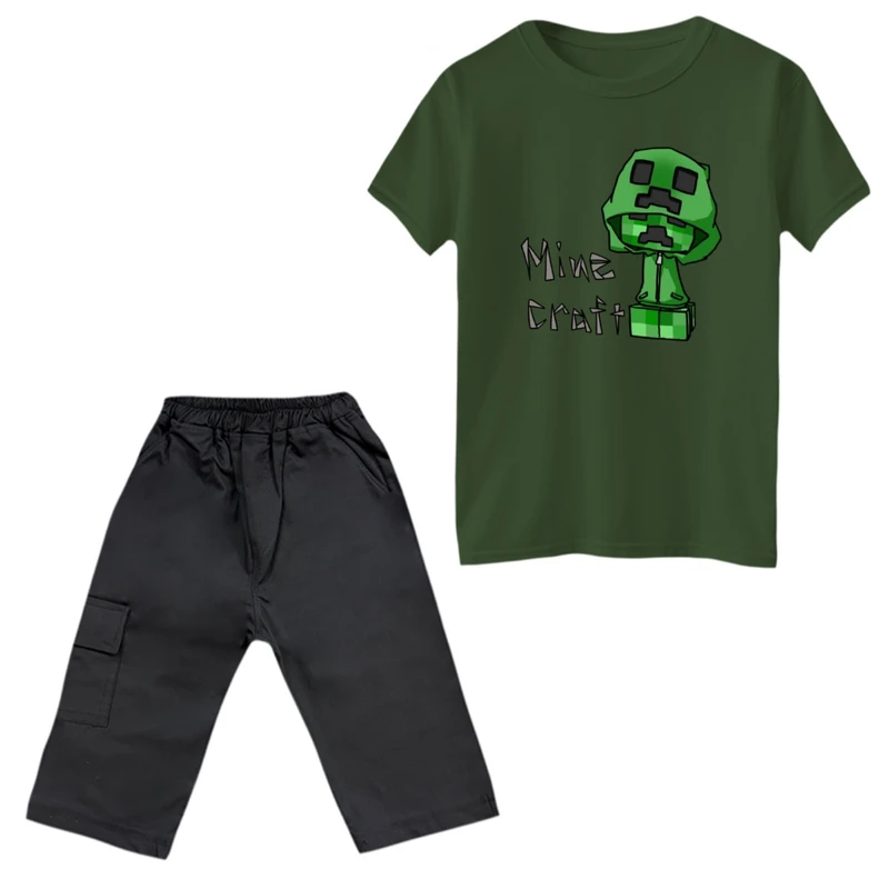 ست تی‌شرت و شلوارک پسرانه مدل ماینکرفت کد 17