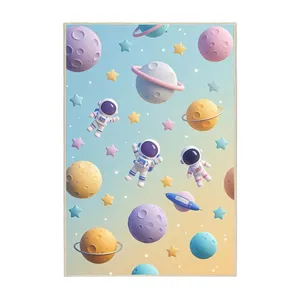 فرش ماشینی 1000 شانه زمینه آبی حاشیه نارنجی مدل اورکوم طرح اتاق کودک کد kids.9003.01