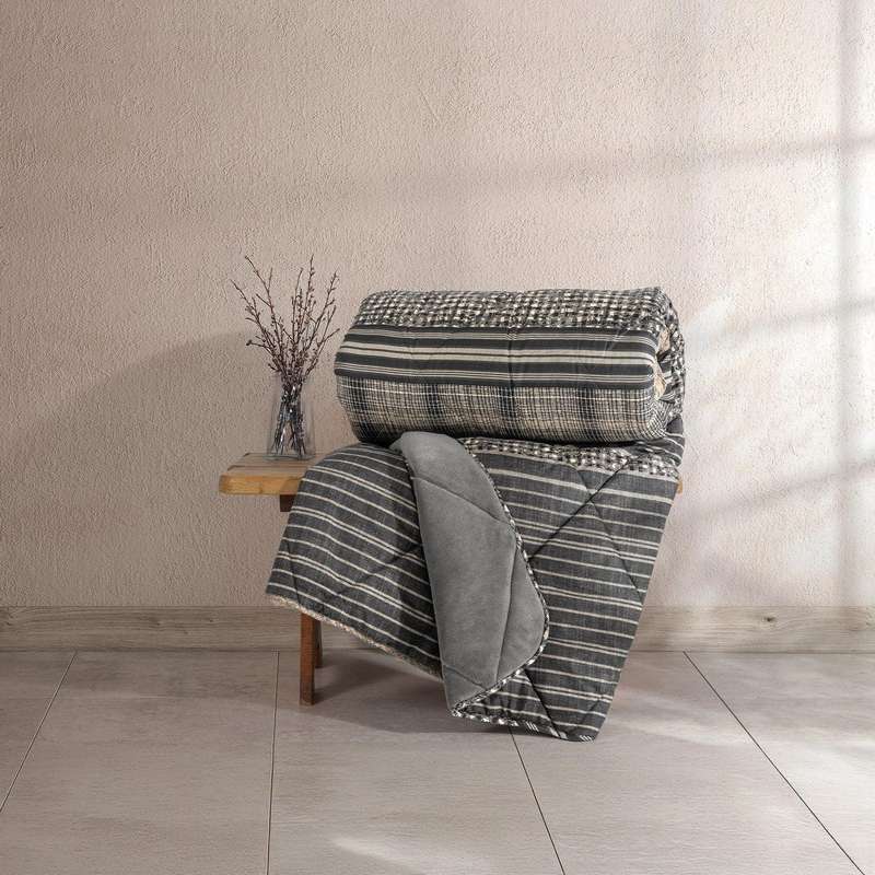 لحاف کاتن باکس مدل Velvet Yorgan Timbre Antrasit T.K تک نفره سایز 215*155 سانتی متر