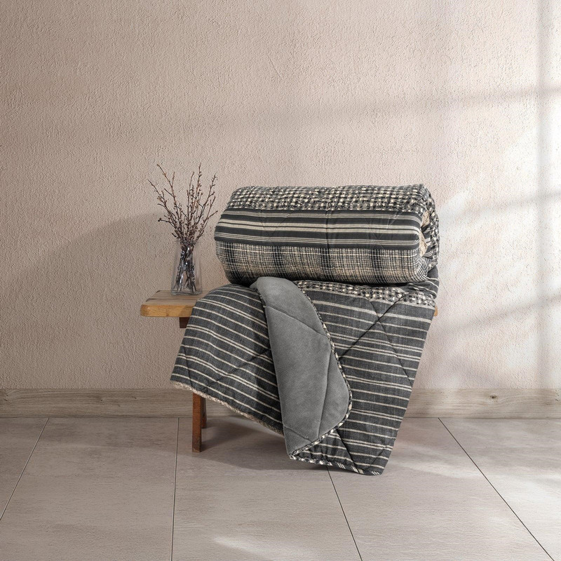 لحاف کاتن باکس مدل Velvet Yorgan Timbre Antrasit T.K تک نفره سایز 215*155 سانتی متر