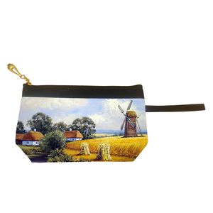 کیف لوازم آرایش زنانه طرح نقاشی مزرعه و کلبه و آسیاب بادی مدل L1002