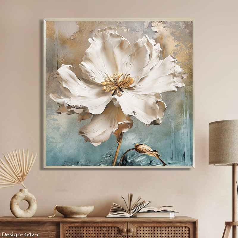 تابلو طرح دکوراتیو مدل گل کد642C فریم بژ