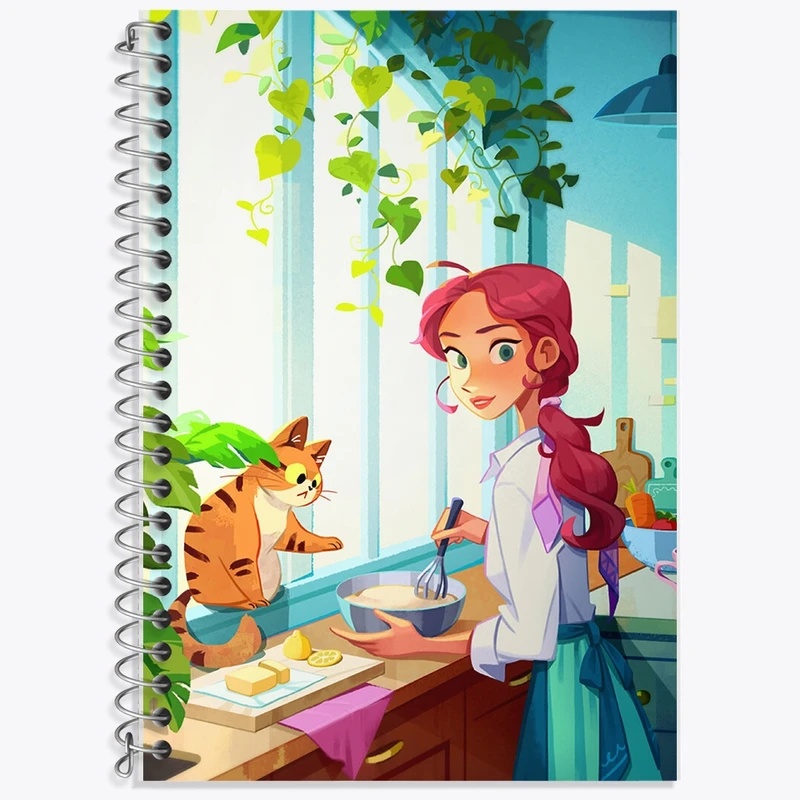 دفتر زبان 50 برگ خندالو مدل دو خط طرح دختر شیرینی پز کد F577