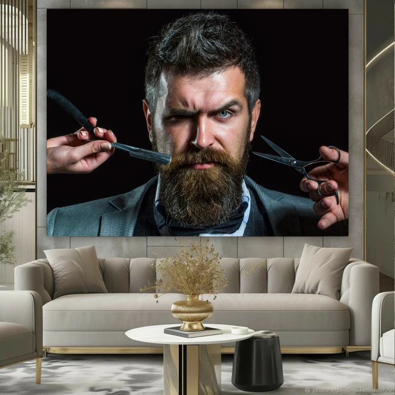 تابلو بوم طرح آرایشگاه مردانه مدل اصلاح ریش کد N107