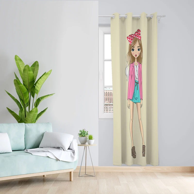 پرده مدل اتاق کودک مخمل پانچی طرح دخترانه کد 4468 سایز 140x280 سانتی متر