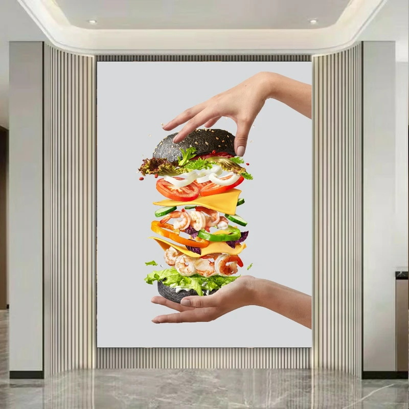 پوستر پارچه ای طرح مخمل همبرگر مدل لایه های شناور کد BK22828