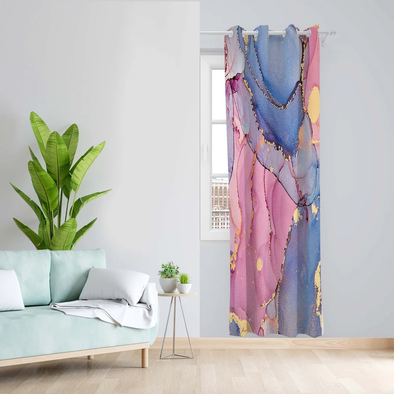 پرده طرح آبرنگ مدل مخمل پانچی کد 5126R z سایز 140x200 سانتی متر