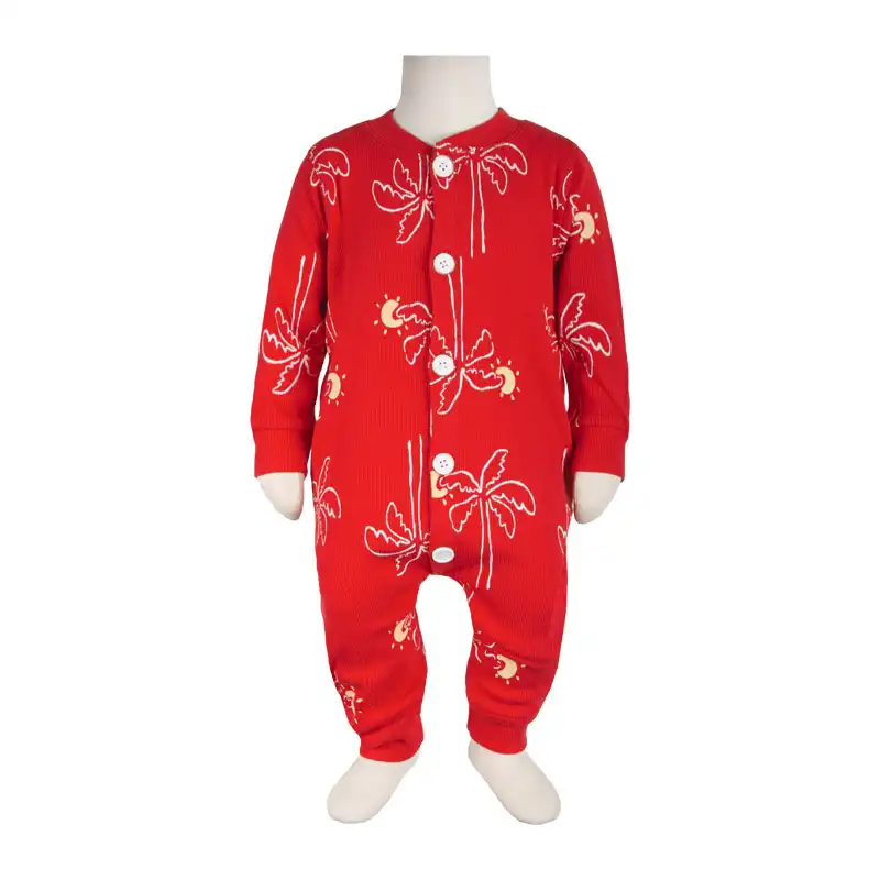 ست سرهمی و کلاه نوزادی آدمک مدل نخل کد 130023 رنگ قرمز