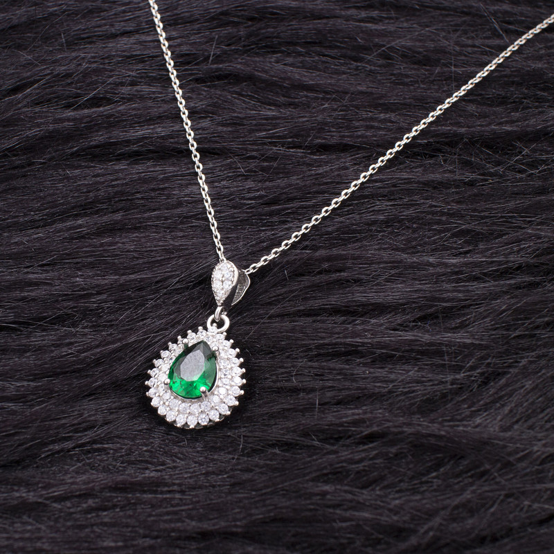 گردنبند نقره زنانه مدل زمرد AMT-M114