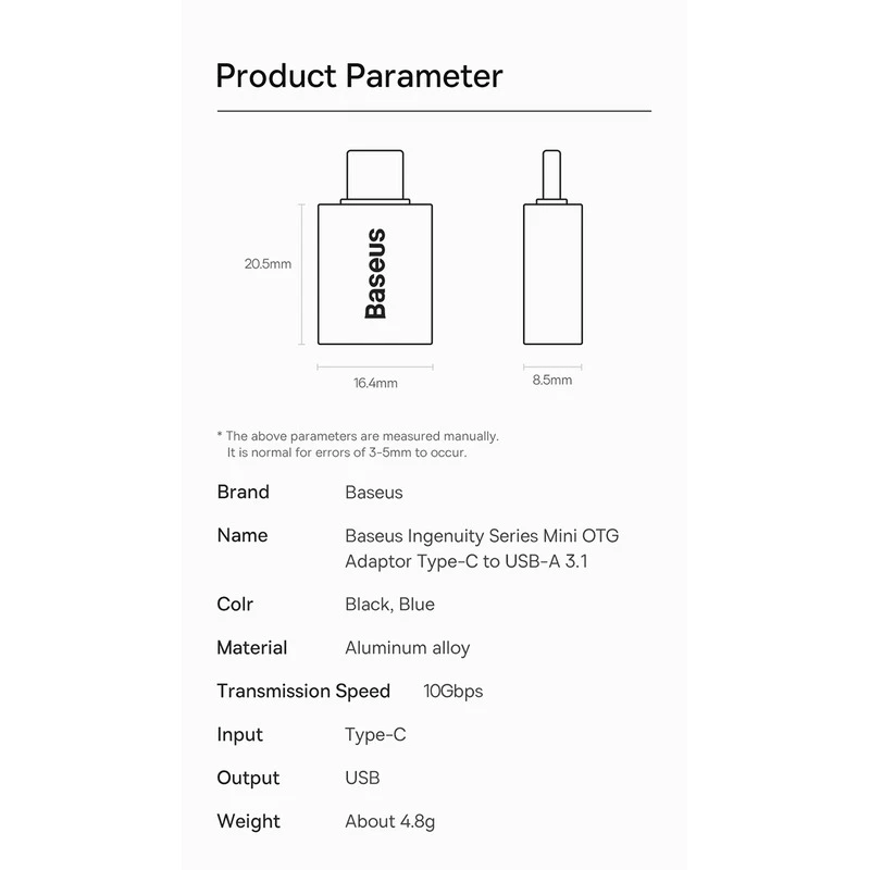عکس شماره 10 : مبدل usb-c به usb 3.1 بیسوس مدل 10gbps-otg