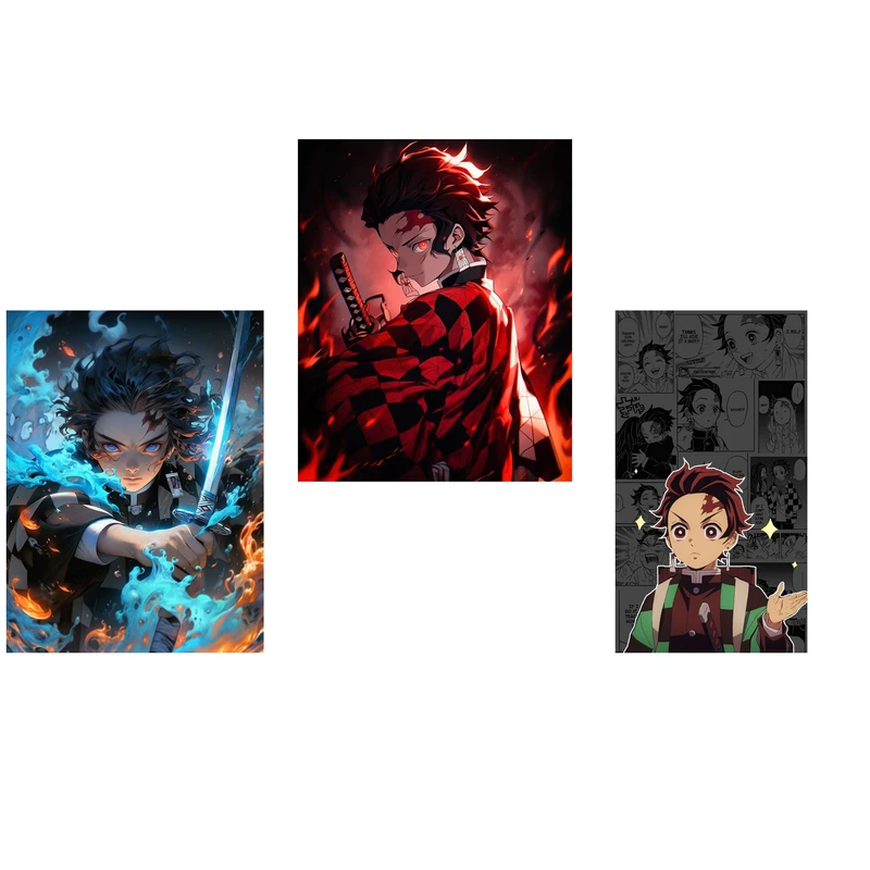 استیکر لپ تاپ و موبایل مدل انیمه طرح شیطان کش تانجیرو کامادو demon slayer kamado tanjiro کد 890 مجموعه 3 عددی