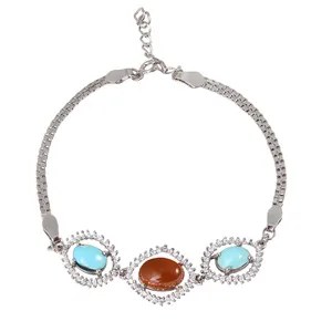 دستبند نقره زنانه بازرگانی میلادی مدل فیروزه و عقیق کد DP_487