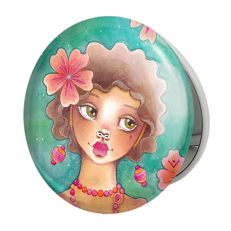 آینه جیبی خندالو طرح دخترونه مدل تاشو کد 6066 