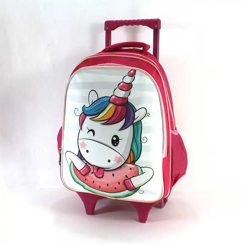 کوله پشتی چرخ دار مدل تک شاخ یونیکورن کد 2-fay-26 به همراه جامدادی