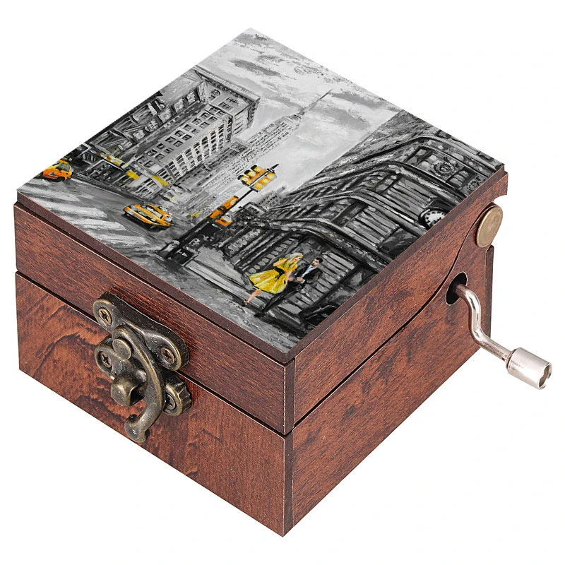 جعبه موزیکال مدل هندلی طرح نقاشی رنگ روغن هنری مدرن نمای خیابان و زن و مرد کد 1042