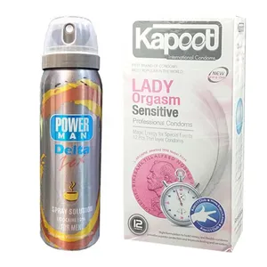 کاندوم کاپوت مدل Lady Orgasm بسته 12 عددی به همراه اسپری دلتا مدل nescafe