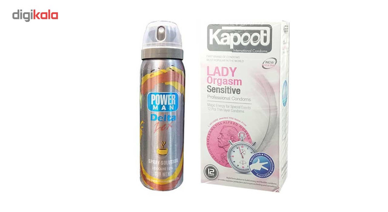 کاندوم کاپوت مدل Lady Orgasm بسته 12 عددی به همراه اسپری دلتا مدل nescafe