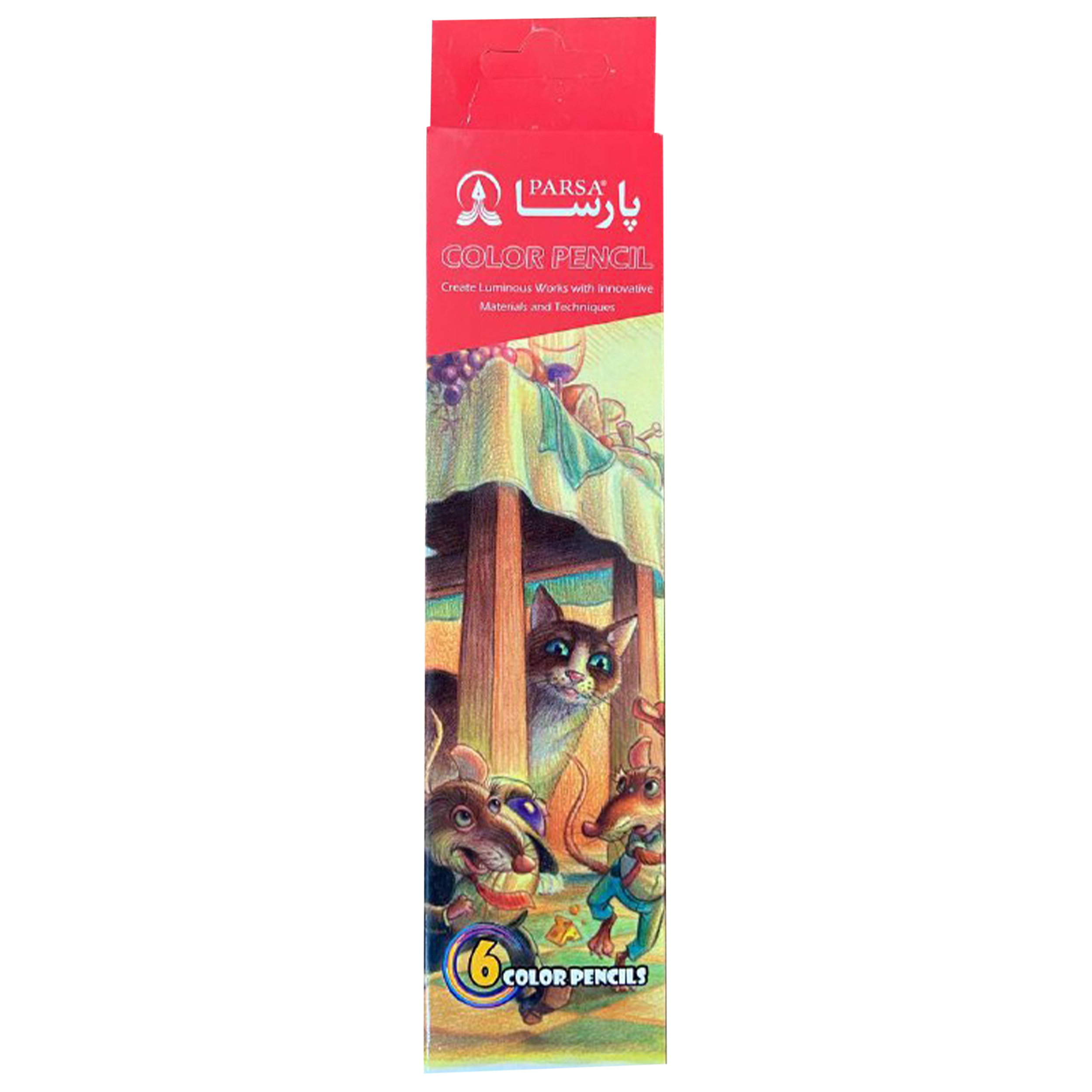 مداد رنگی 6 رنگ پارسا مدل گربه