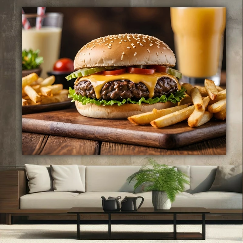 پوستر پارچه ای طرح مخمل فست فود مدل همبرگر پنیری کد FP105864