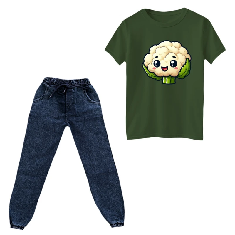 ست تی‌شرت و شلوار دخترانه مدل گل کلم