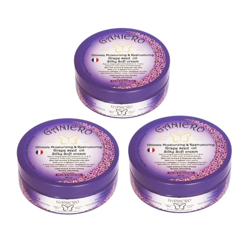 کرم مرطوب کننده دست و صورت گانیرو مدل حاوی روغن هسته انگور مناسب انواع پوست حجم 200 میلی لیتر بسته 3 عددی