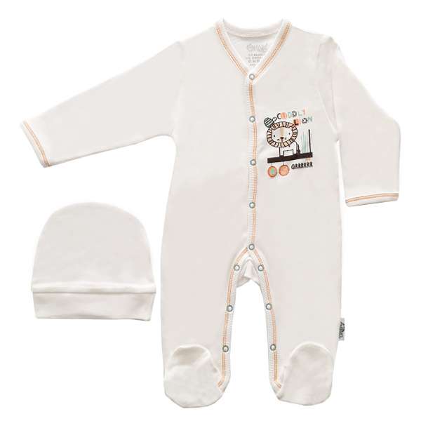 ست سرهمی و کلاه نوزادی اونیکس طرح شیر کد 20163-05