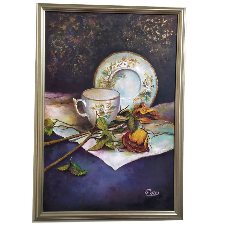تابلو نقاشی رنگ روغن طرح فنجان چای مدل AM-10 