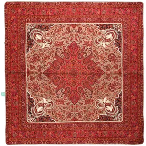 رومیزی ترمه ابریشمی سرمه دوزی طرح مهستان مربع مدل 00-04