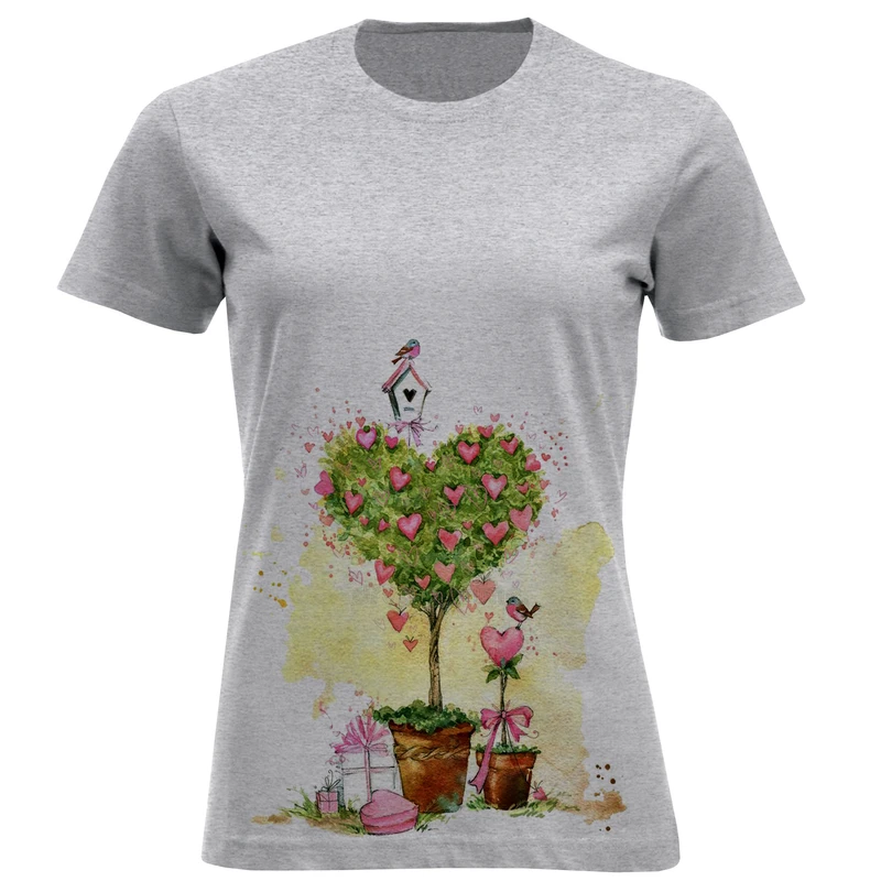 تی شرت آستین کوتاه زنانه مدل درخت قلبی F1293
