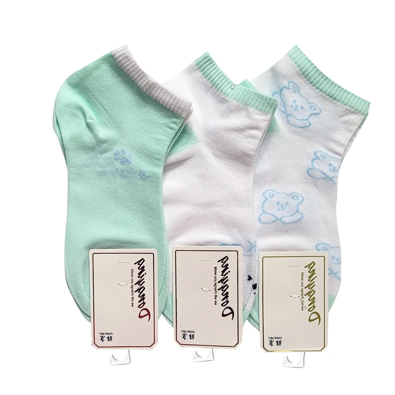 جوراب ساق کوتاه دخترانه مدل خرسی کد 5501150 بسته 3 عددی