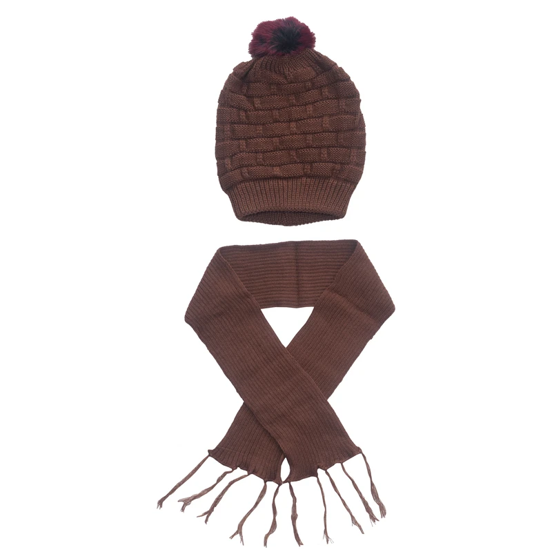 ست کلاه و شال گردن بافتنی دخترانه مدل RE 56