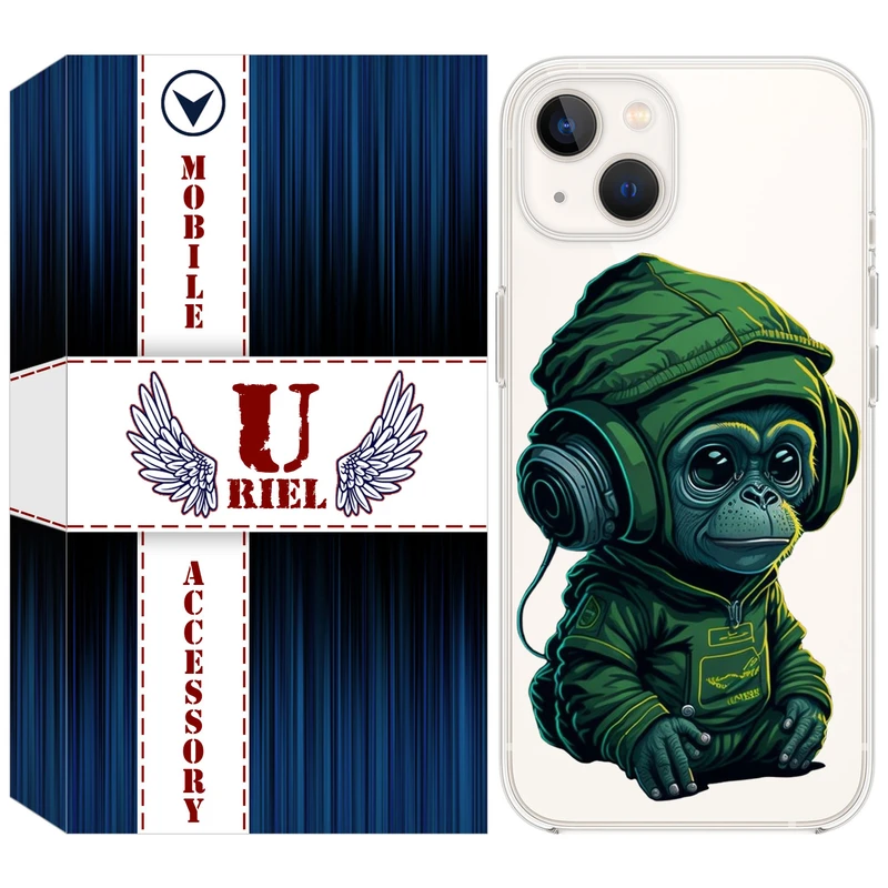کاور یوریل مدل Clear کد 45 طرح میمون سبز مناسب برای گوشی موبایل اپل iPhone 13 mini