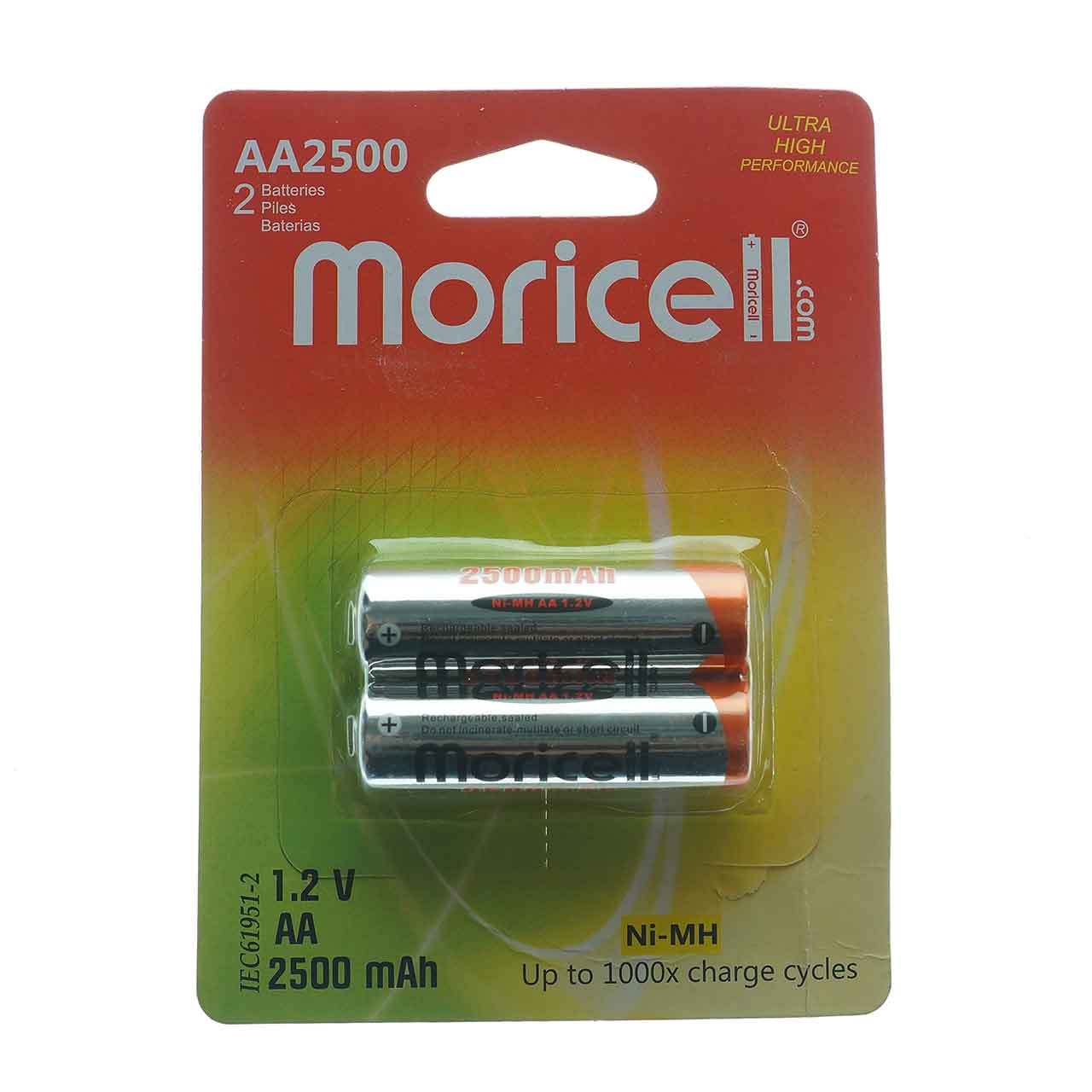 باتری  قلمی قابل شارژ moricell مدل AA2500 بسته 2 عددی