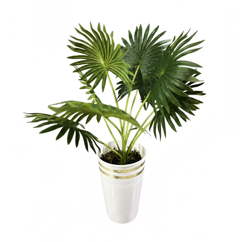 گلدان به همراه گل مصنوعی مدل پالم 9 برگ 
