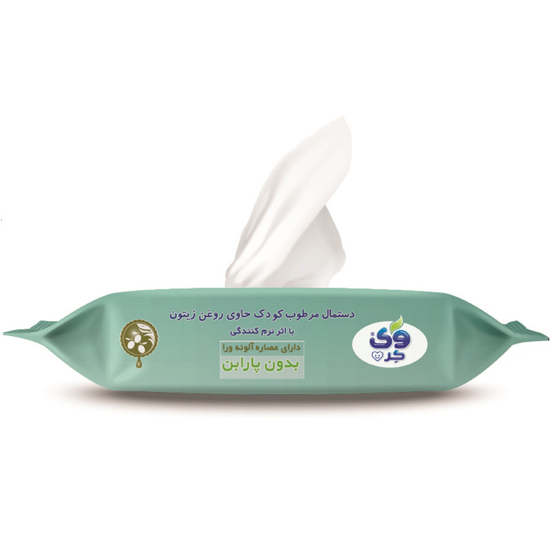 دستمال مرطوب کودک وی کر مدل عصاره آلوئه ورا و روغن زیتون بسته 20 عددی