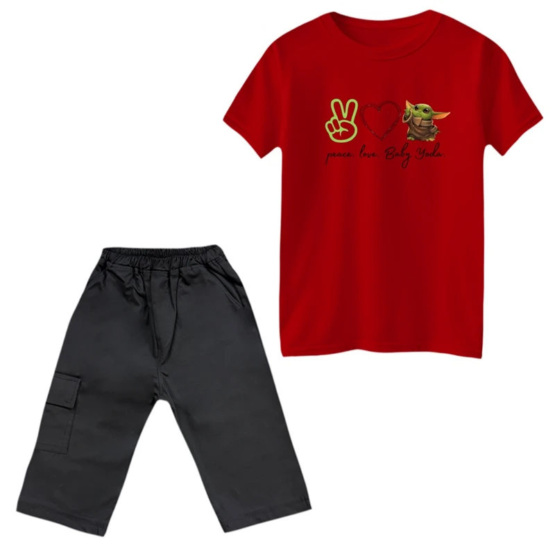 ست تی‌شرت و شلوارک پسرانه مدل بیبی یودا صلح