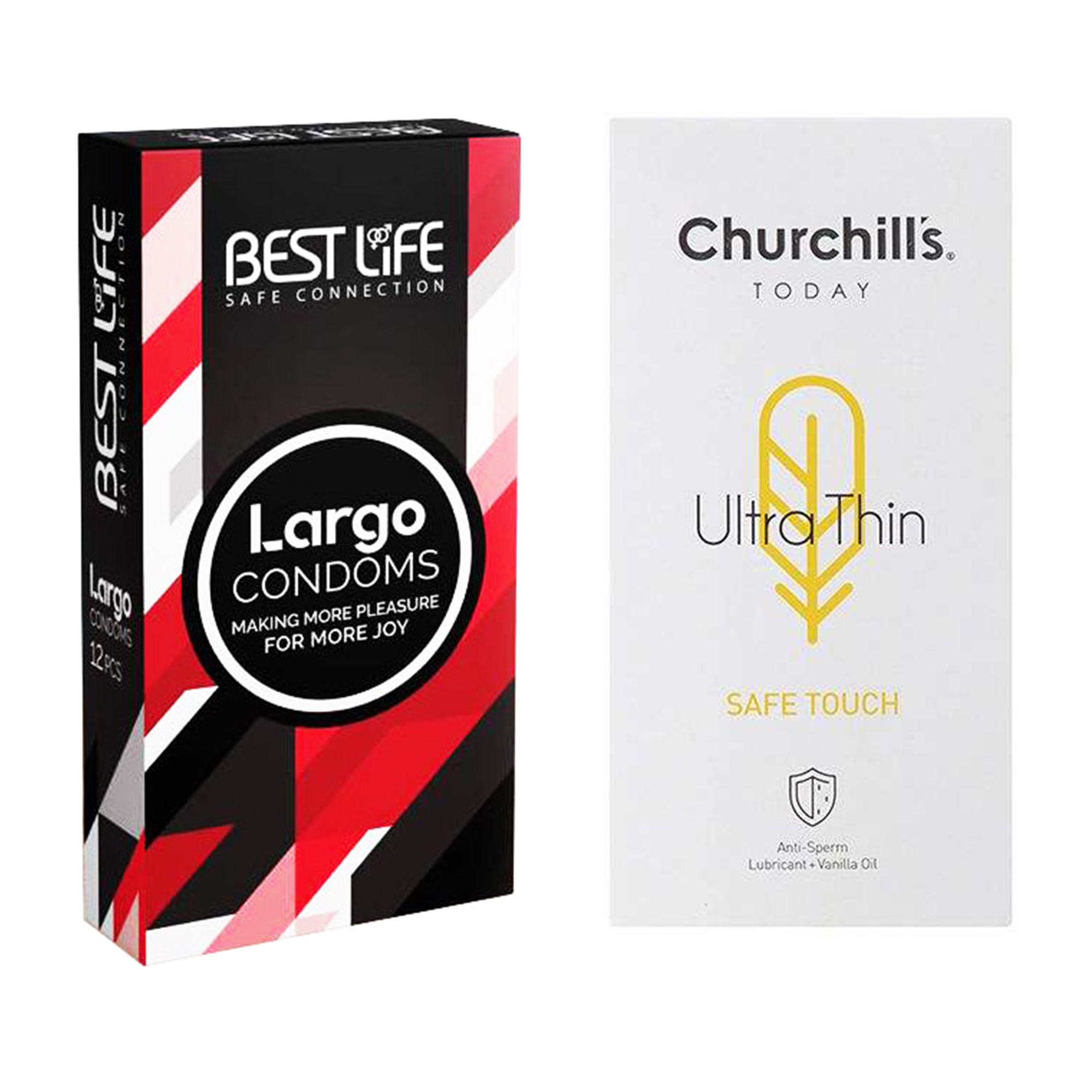 کاندوم چرچیلز مدل Safe Touch بسته 12 عددی به همراه کاندوم بست لایف مدل Largo بسته 12 عددی