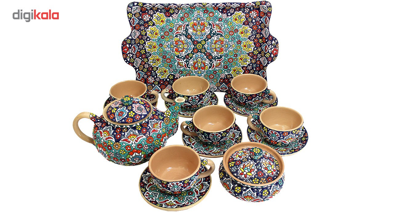 چایخوری سفالی دست نگار طرح میناکاری کد 112-06 مجموعه 9 عددی