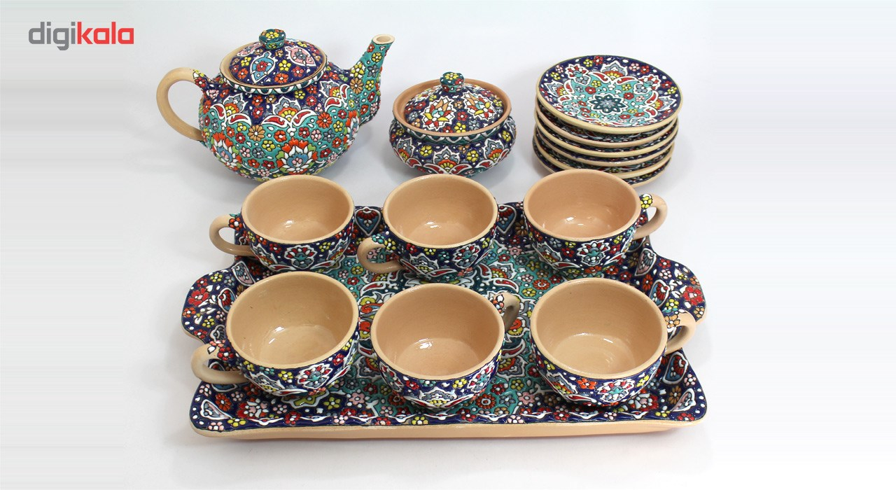 چایخوری سفالی دست نگار طرح میناکاری کد 112-06 مجموعه 9 عددی