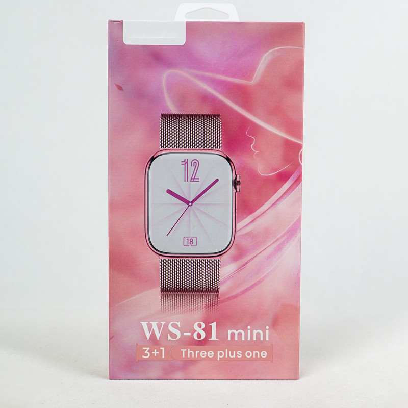 ساعت هوشمند دبلیو اِس مدل WS-81 mini دارای قابلیت های صفحه نمایش رنگی، صفحه نمایش لمسی، کنترل موسیقی (Music Player)، کنترل سطح اکسیژن خون، قابلیت مکالمه مستقیم، قابلیت تغییر طرح ساعت یا تم بند سیلیکون